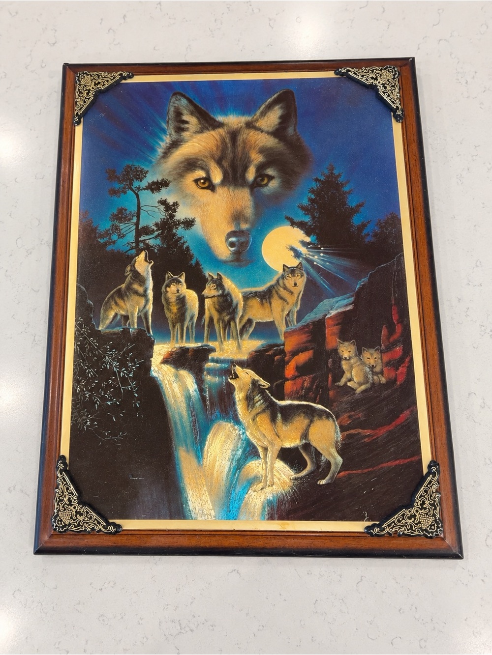 Vintage Abene Art Publishing Set of 4 Wolf Wood Wall Plaques 9x7